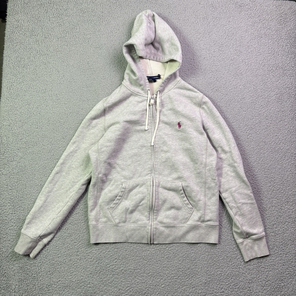 Ralph Lauren Sport Hoodie Womens Large Gray Sweatshirt Full Zip Heavyweight